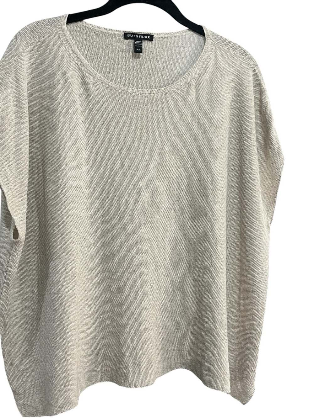 Eileen Fisher Linen Cotton Blend Top M Beige Natural Textured Boxy Minimalist